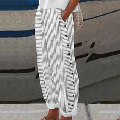 Anna - Seabreeze Stripe Button Trousers