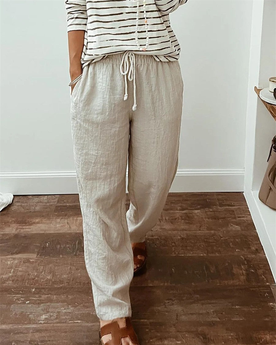 Emily - Moonlight Beige Drawstring Trousers